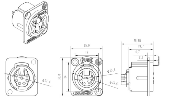 Zinc Alloy Housing Material Black IP40 Indoor Protection 7-Pin XLR Audio Video Connectors Female to Male Plug Socket