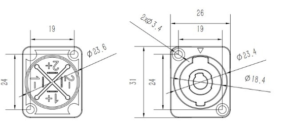 Rectangle Loudspeaker 2 Hole Panel Mounting Solder Terminal HPC 4 Pin Speakon Hembra Audio Jack Connector Audio Connector