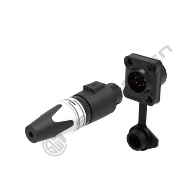 Outdoor Audio Waterproof 5-Pin XLR Female Jack Socket Connector Panel Mount with Sealed Rubber Jacket for Power Applications