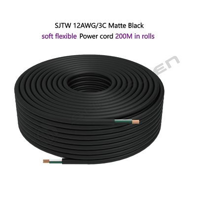 Power Cord Electrical Cord Cable 12AWG 300V 3C UL SJTW 300V 105℃ Black Power Cord 3 Core 12awg Bare Copper Cord Cable