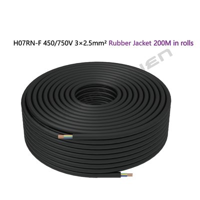 3*2.5mm²  H07RN-F 450/750V  CCC VDE 3 Core Sheathed Wire Bare Copper Core Cable 2.5 mm² 3 Core Power Cable Black Rubber Cable
