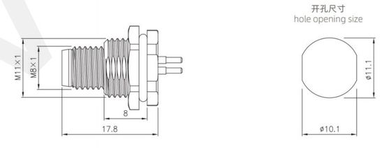Industrial Grade M8 Male Back Mount Socket(PCB,Screw M11*1) IP67