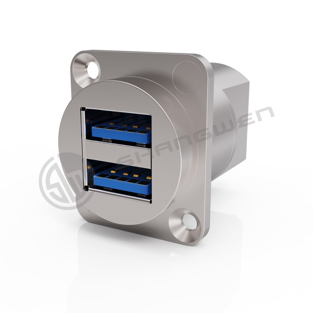 Shielded Usb Socket Double Port Panel Mount Connector Waterproof 9 Pin Shielded USB Connector