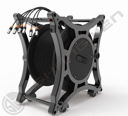 4x16A Multi-Channel Industrial Electric Signal Sockets with 6 Channels and CAT6 SF/UTP Network Cord Retractable Cable Reel