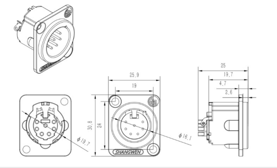 Zinc Alloy Housing Material Black IP40 Indoor Protection 7-Pin XLR Audio Video Connectors Female to Male Plug Socket