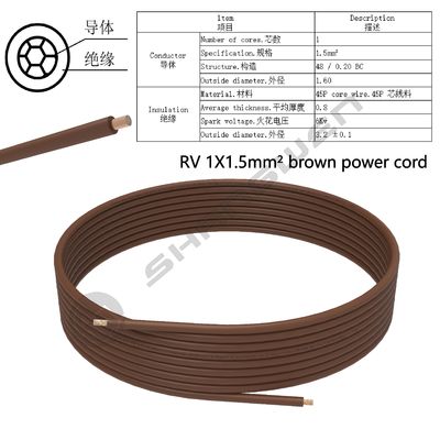 RV Single Conductor PVC Insulated Wire Power Cord 1*1.5mm² H07V-K 450/750V Brown CE CCC VDE  Insulation Bare Copper Single Core