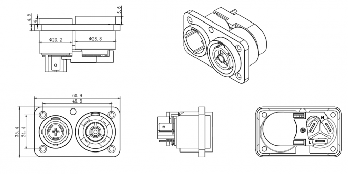 Ip65 Electrical Waterproof Power Connector Female Chassis Connector 0