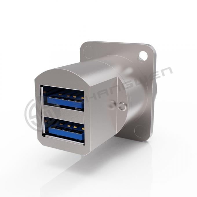 Shielded Usb Socket Double Port Panel Mount Connector Waterproof 9 Pin Shielded USB Connector